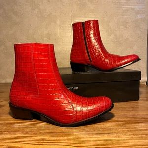 LIBERTYZENO Mens Leather Cuban Heel Western Ankle Length Cowboy Dress Boots, 9.5